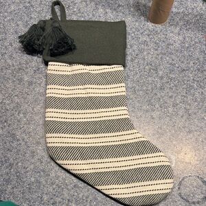 Striped Green and Cream Christmas Stocking